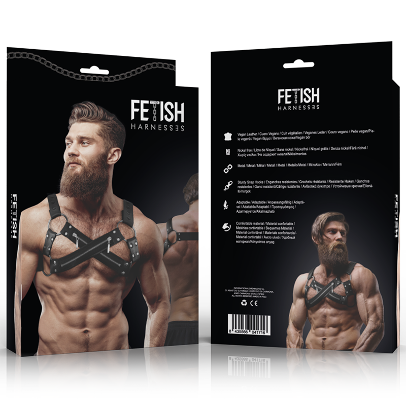 FETISH SUBMISSIVE ATTITUDE - ARNÉS BULLDOG AJUSTABLE NEOPRENO PECHO CRUZADO CON CREMALLERAS HOMBRE - Imagen 2