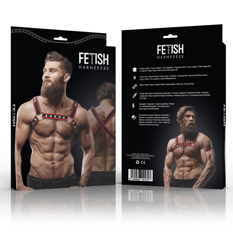 FETISH SUBMISSIVE ATTITUDE - ARNÉS BULLDOG ECOPIEL PECHO HOMBRE NEGRO/ROJO - Imagen 2