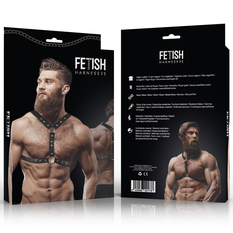 FETISH SUBMISSIVE ATTITUDE - ARNÉS ECOPIEL PECHO CON DOBLE SUJECIÓN Y TACHUELAS HOMBRE - Imagen 2