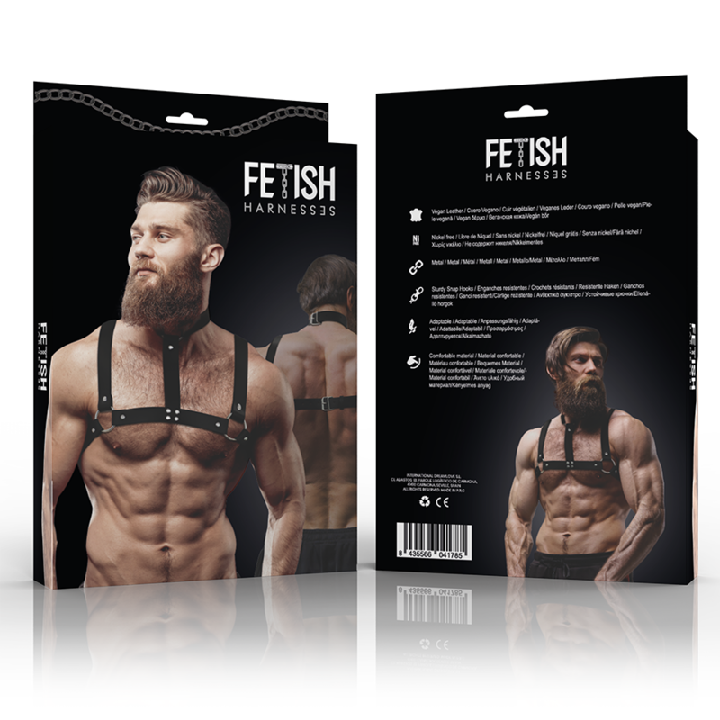 FETISH SUBMISSIVE ATTITUDE - ARNÉS AJUSTABLE ECOPIEL PECHO CON COLLAR HOMBRE - Imagen 2