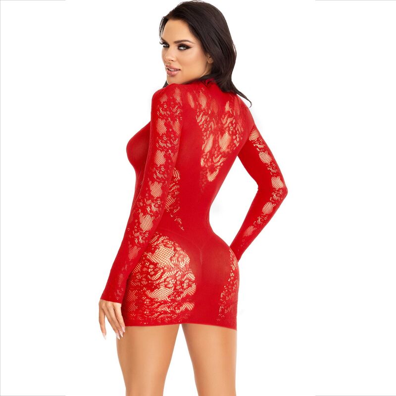 LEG AVENUE - MINI VESTIDO DE ENCAJE CON MANGA LARGA ROJO - Imagen 3
