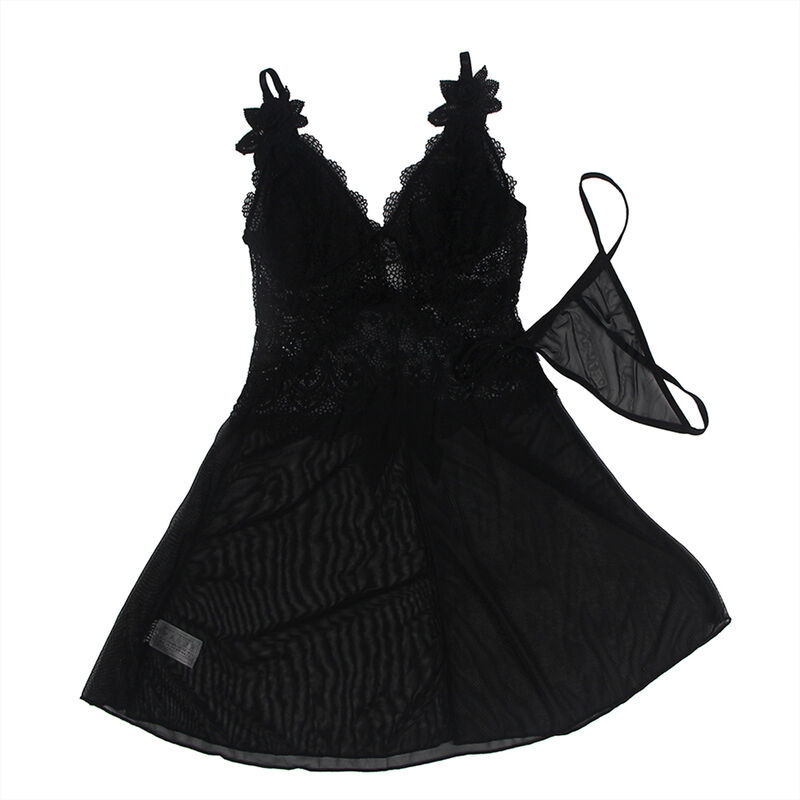 SUBBLIME - BABYDOLL TELA DE TUL DETALLE ENCAJE Y FLOR NEGRO S/M - Imagen 3