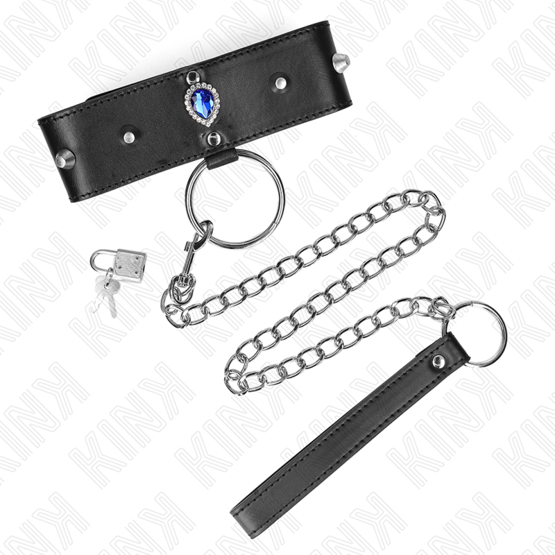 KINK - COLLAR CON CORREA 65 CM CON DIAMANTES AZULES AJUSTABLE 36-43 CM X 5 CM - Imagen 2
