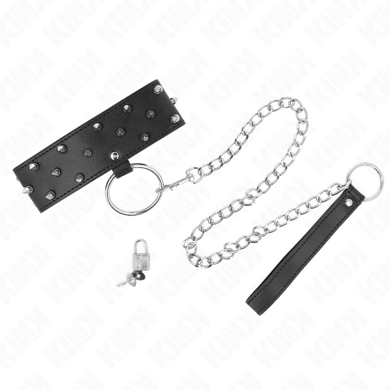 KINK - COLLAR CON CORREA 65 CM CON TACHUELAS PLATEADAS MODELO 5 AJUSTABLE 36-43 CM X 5 CM - Imagen 2