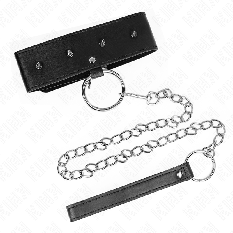 KINK - COLLAR CON CORREA 65 CM CON TACHUELAS PLATEADAS MODELO 2 AJUSTABLE 36-43 CM X 5 CM - Imagen 4