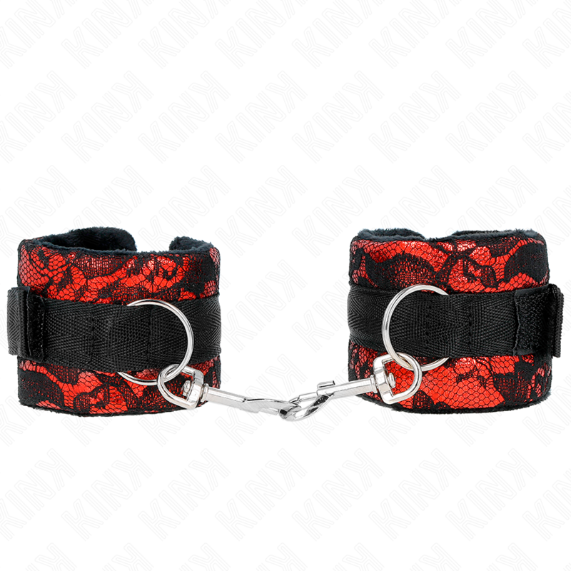 KINK - MUÑEQUERAS CORTAS DE ENCAJE TERCIOPELO Y UNIÓN DE NYLON ROJO/NEGRO 23 X 6.5 CM - Imagen 2