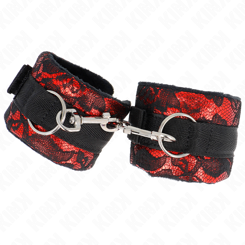 KINK - MUÑEQUERAS CORTAS DE ENCAJE TERCIOPELO Y UNIÓN DE NYLON ROJO/NEGRO 23 X 6.5 CM - Imagen 3