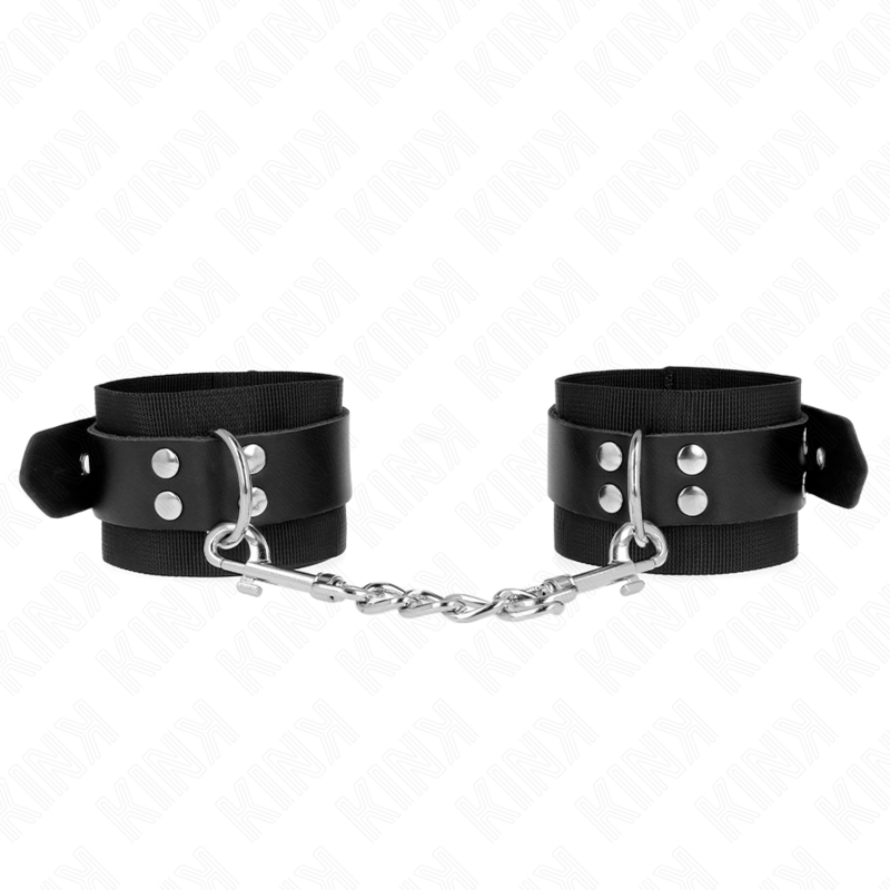 KINK - MUÑEQUERAS DE NYLON NEGRO CON CORREA CUERO NEGRO AJUSTABLE 19-29 CM X 5.1 CM - Imagen 2