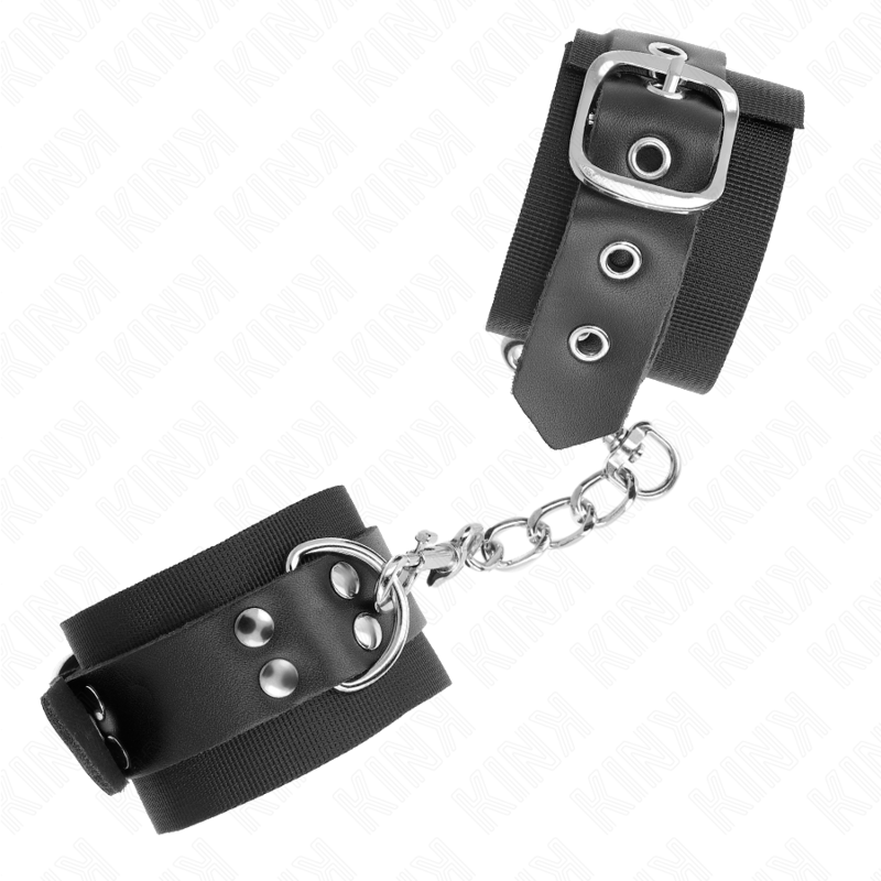 KINK - MUÑEQUERAS DE NYLON NEGRO CON CORREA CUERO NEGRO AJUSTABLE 19-29 CM X 5.1 CM - Imagen 3