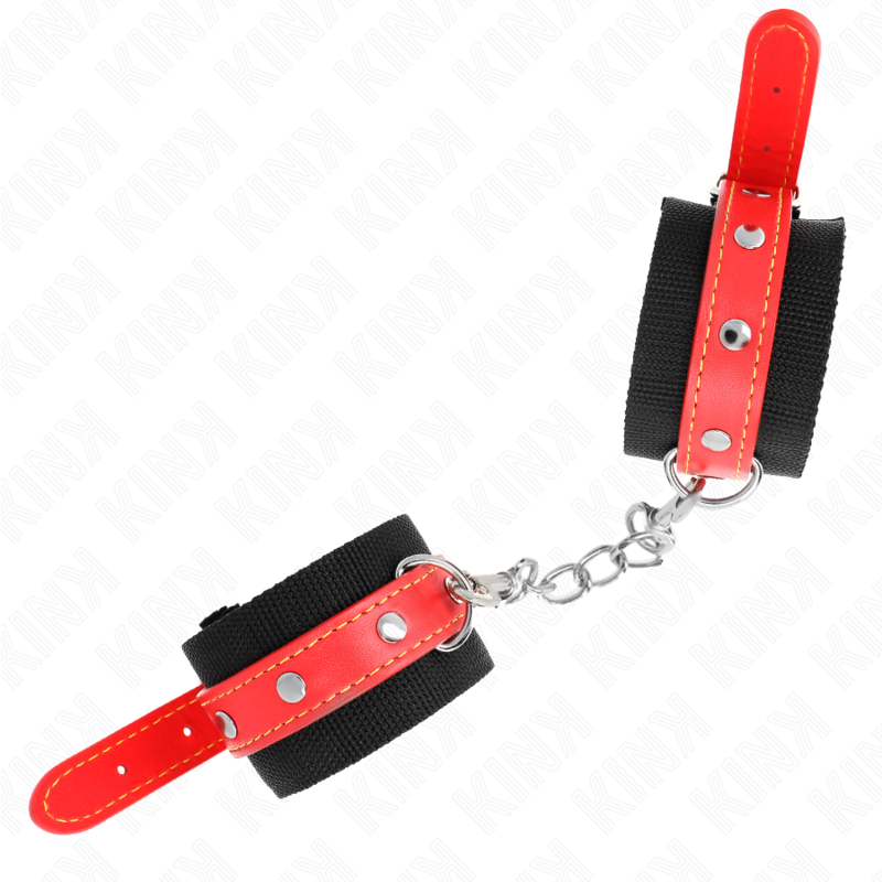 KINK - MUÑEQUERAS DE NYLON NEGRO CON CORREA POLIPIEL ROJO AJUSTABLE 19-24 CM X 5.5 CM - Imagen 3