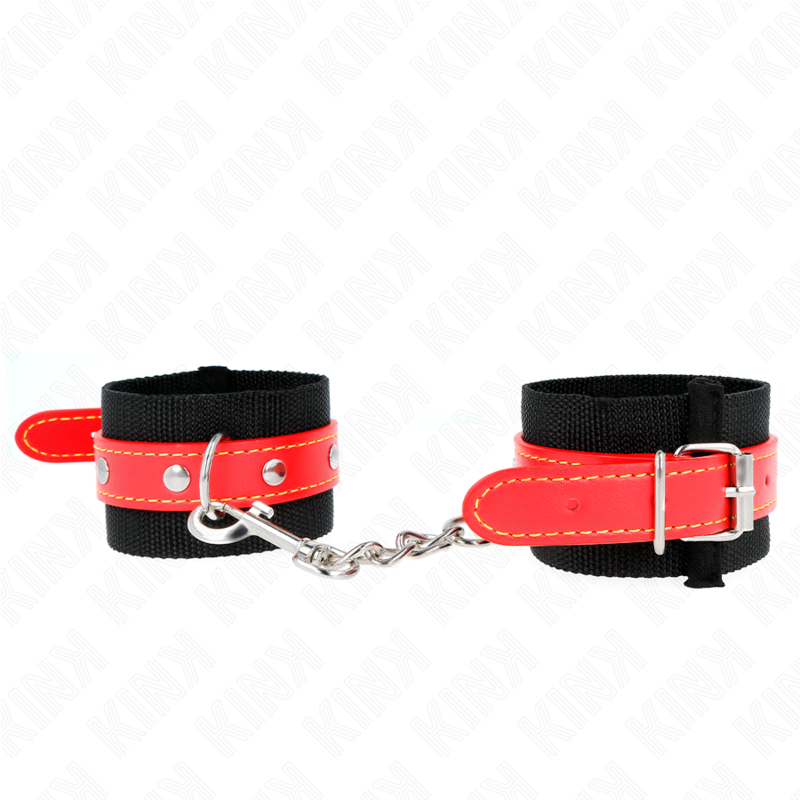 KINK - MUÑEQUERAS DE NYLON NEGRO CON CORREA POLIPIEL ROJO AJUSTABLE 19-24 CM X 5.5 CM - Imagen 2