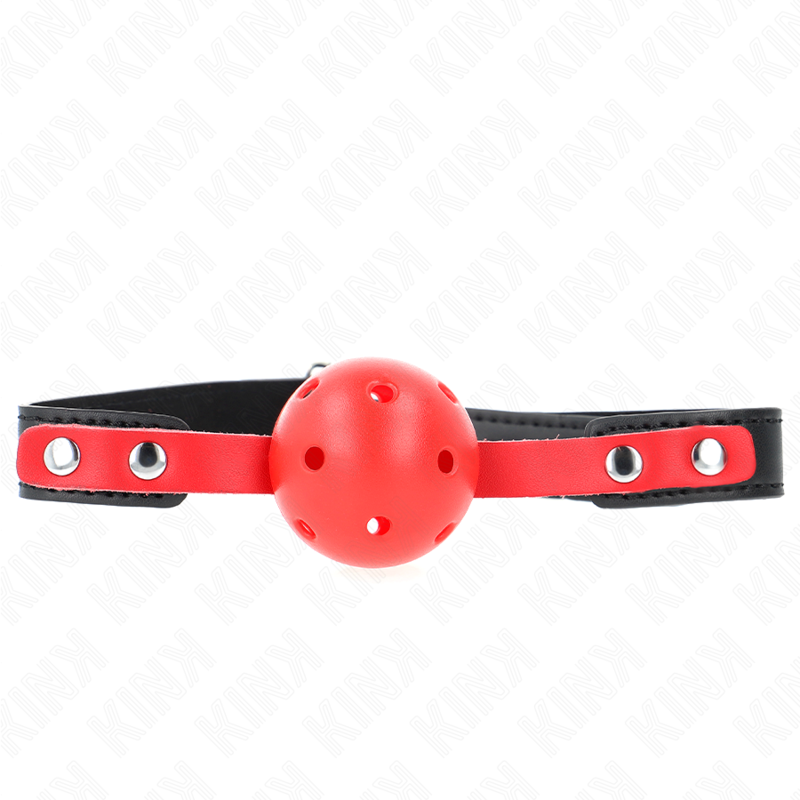 KINK - MORDAZA DE BOLA 4 CM DURA HUECA ROJO CORREA NEGRA 60 x 2 CM AJUSTABLE 37-52 CM - Imagen 2