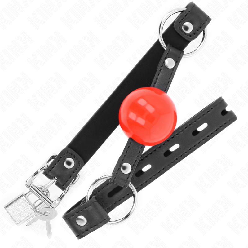KINK - MORDAZA DE BOLA 4 CM CON CANDADO BOLA ROJA CORREA NEGRA 60 x 2 CM - Imagen 2