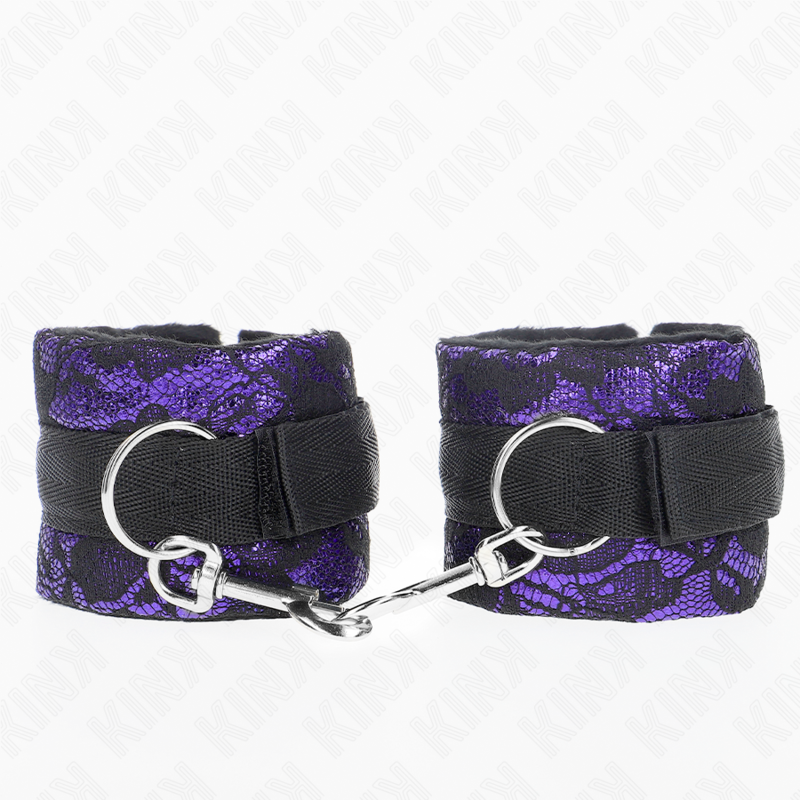 KINK - MUÑEQUERAS CORTAS DE ENCAJE TERCIOPELO Y UNIÓN DE NYLON VIOLETA/NEGRO 23 X 6.5 CM - Imagen 2