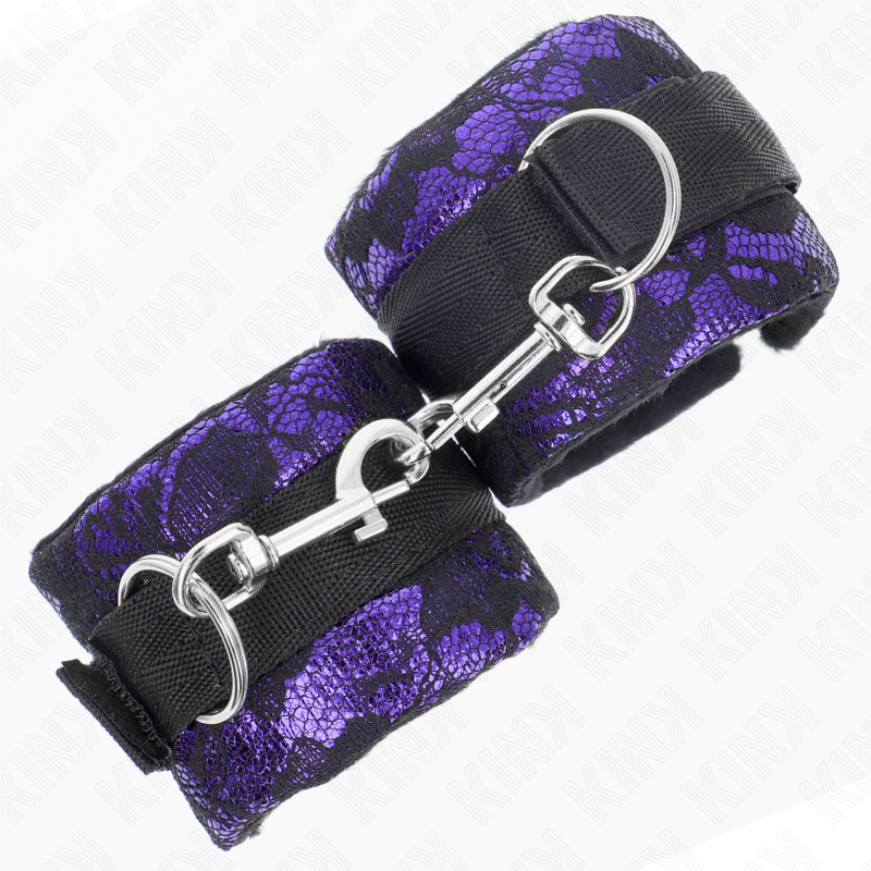 KINK - MUÑEQUERAS CORTAS DE ENCAJE TERCIOPELO Y UNIÓN DE NYLON VIOLETA/NEGRO 23 X 6.5 CM - Imagen 3