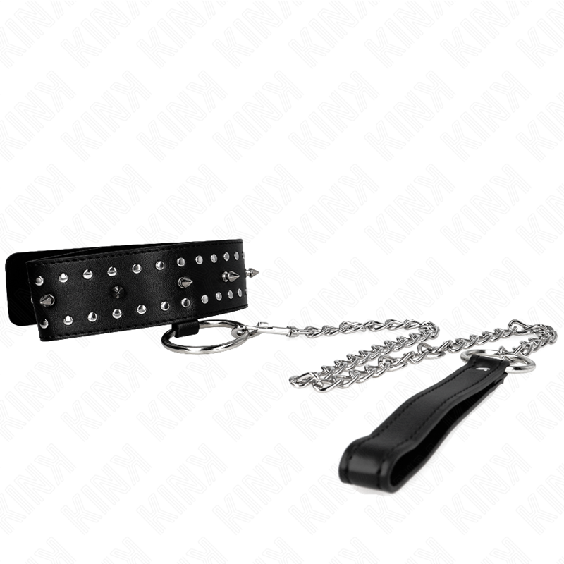 KINK - COLLAR CON CORREA 65 CM CON TACHUELAS PLATEADAS MODELO 1 AJUSTABLE 36-43 CM X 5 CM - Imagen 3