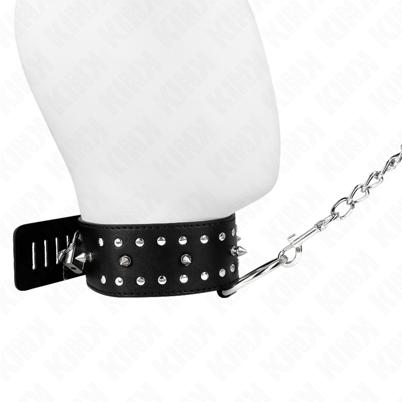 KINK - COLLAR CON CORREA 65 CM CON TACHUELAS PLATEADAS MODELO 1 AJUSTABLE 36-43 CM X 5 CM - Imagen 4