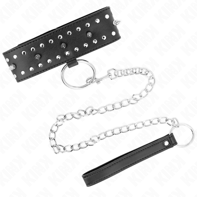 KINK - COLLAR CON CORREA 65 CM CON TACHUELAS PLATEADAS MODELO 1 AJUSTABLE 36-43 CM X 5 CM - Imagen 2