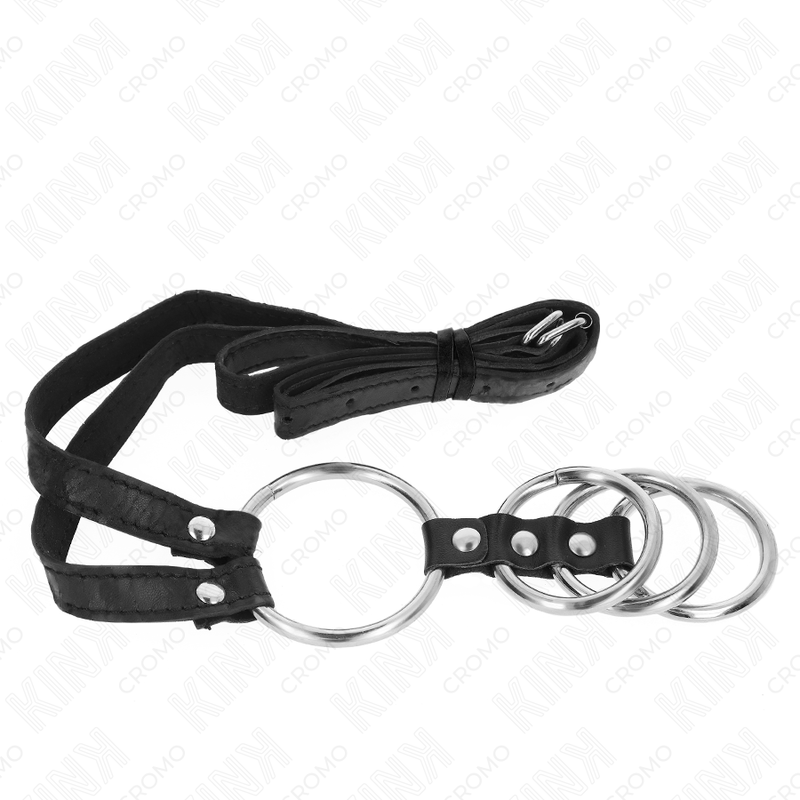 KINK - 4 ANILLOS PENE METAL CONECTADOS 3.8 CM A 5 CM CON CINTURÓN DE POLIPIEL 112 CM - Imagen 4