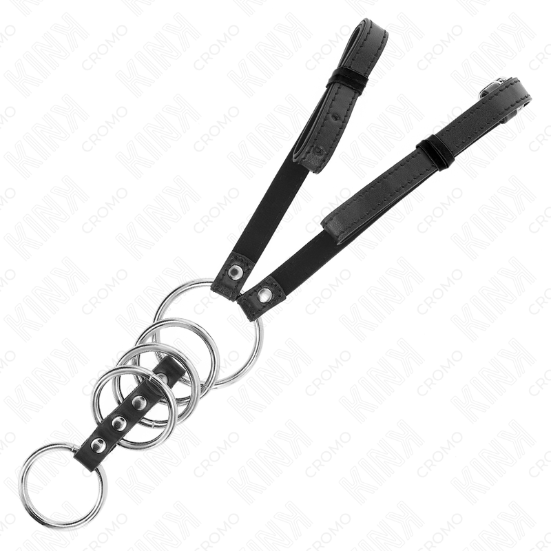 KINK - 5 ANILLOS PENE 3.8 CM A 5 CM METAL CON CINTURÓN POLIPIEL 112 CM - Imagen 4