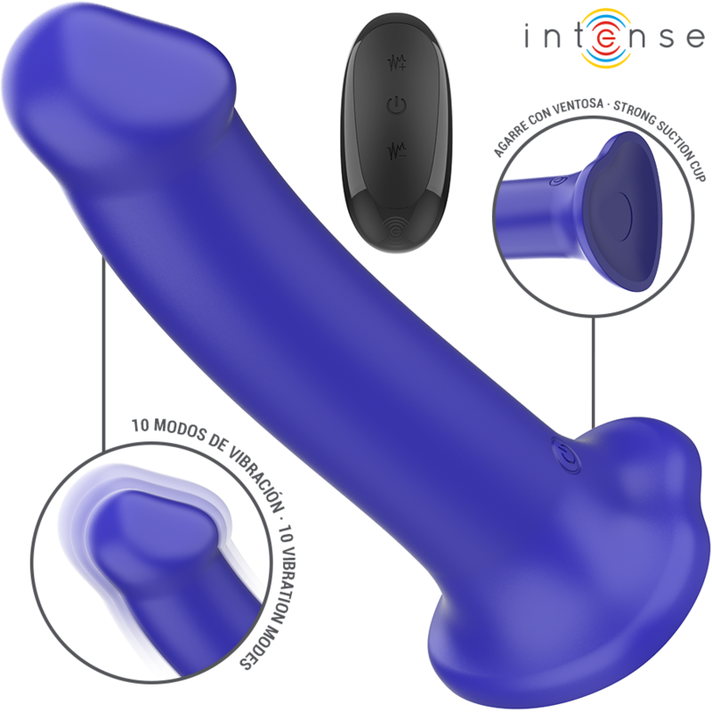 INTENSE - VICTORIA VIBRADOR CON VENTOSA 10 VIBRACIONES AZUL OSCURO CONTROL REMOTO - Imagen 2