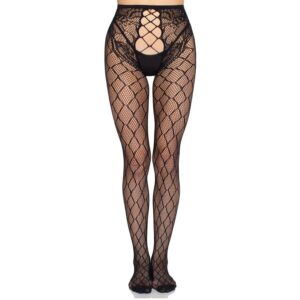 LEG AVENUE - 1966 MEDIAS DE RED CON PANTY SIN ENTREPIERNA NEGRO - TALLA ÚNICA
