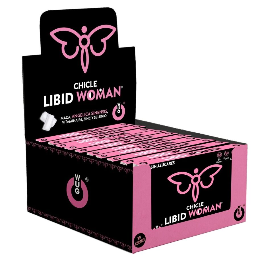 WUG LIBID WOMAN – DISPLAY 12 X 8 UDS | Chicle funcional con Maca, Ginseng Femenino y Zinc para potenciar la vitalidad femenina