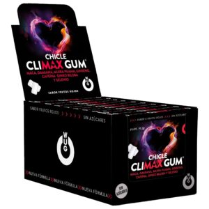 WUG Climax – DISPLAY 12 X 8 UDS | Chicle funcional con Maca, Damiana y Ginseng para potenciar el deseo y la vitalidad íntima