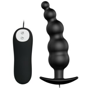PRETTY LOVE - PLUG ANAL SILICONA ESTIMULACIÓN EXTRA Y 12 MODOS VIBRACIÓN NEGRO CONTROL REMOTO